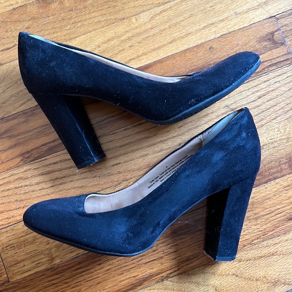 Simple Black Suede Block Heels